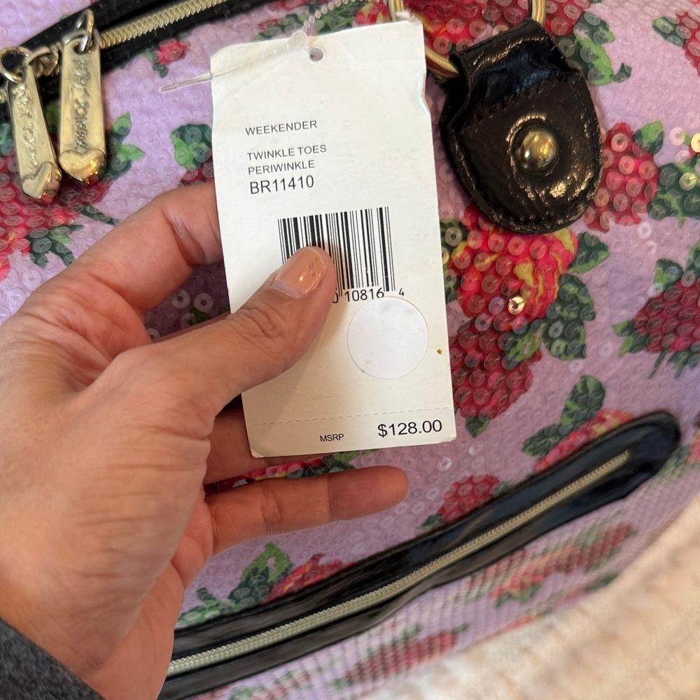 Betsey Johnson-Pink Floral Travel Bag with Black Accents - Picture 11 of 11